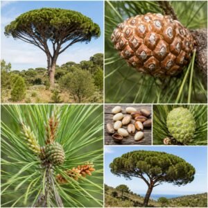 mandulafenyő, pinus pinea, cserepes diszfenyö